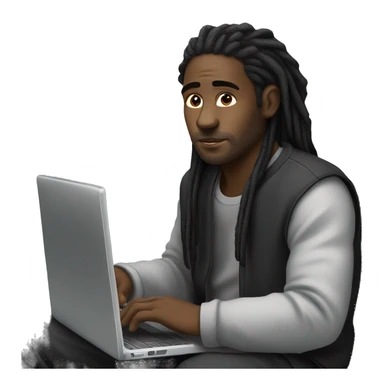 Black-guy-with-dreads-wearing-black-trackstuit-sitting-down-on-chair facing-foward-focused-on-laptop-computer- sticker