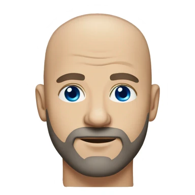 white bald man middle aged, blue eyes, sharp chin ring beard sticker