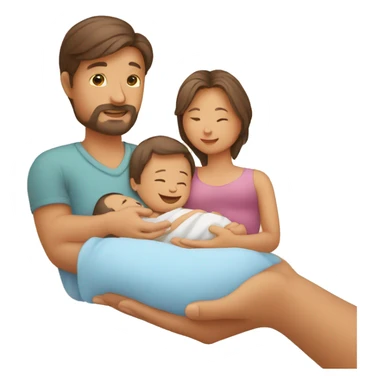 Newly born child in the hand of mother and father sticker