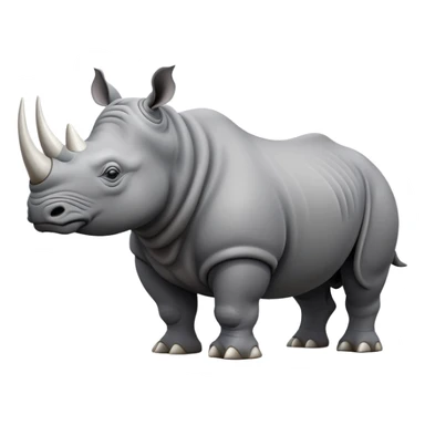 cinematic-rhino-full-body-standing-emoji,white horn, slate grey skin -massive-body-poised-powerfully,-thick-horn-curving-slightly-forward,-head-tilted-dramatically,-rough-grey-hide-covered-in-dust,-simplified-focused-features, sticker