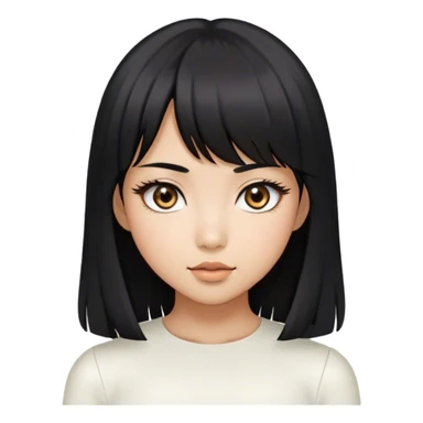 a black hair, tan skin, asian girl, vvery attractive eyes with long lashes，Centre-parted hair, a bit of bangs around the ears, white sheath top. sticker