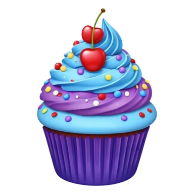 Cartoon Cupcake: blue cream, purple paper, sprinkles with cherry on top  sticker