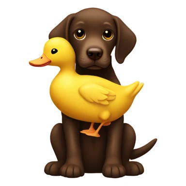 Chocolate lab puppy with big yellow duck plush toy sticker