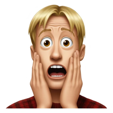 kevin McCallister from Home Alone, putting both hands on his face and screaming of fear. bring the hands down lik he is putting on his cheeks. sticker