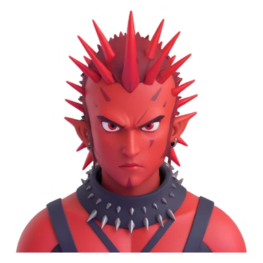 Sprunki character with red skin, wearing spikes on his head, close-up portrait with attitude sticker