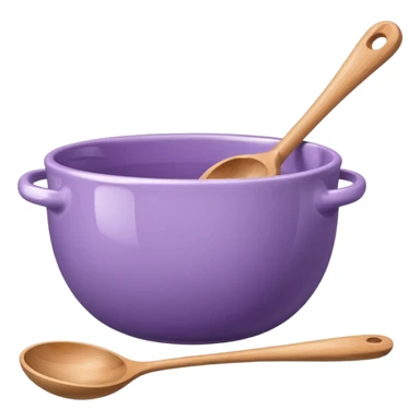 a lilac ceramic mixing bowl with a wooden spoon stirring sticker