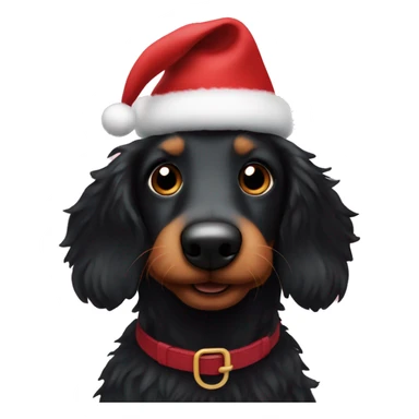 Christmas black fluffy wiener dog sticker