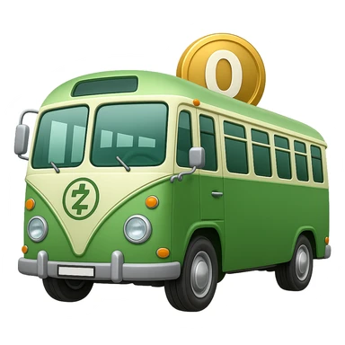 Add a large '0' to the coin on the green electric bus, keeping the Apple emoji style. The style is Apple emoji with transparent background. sticker
