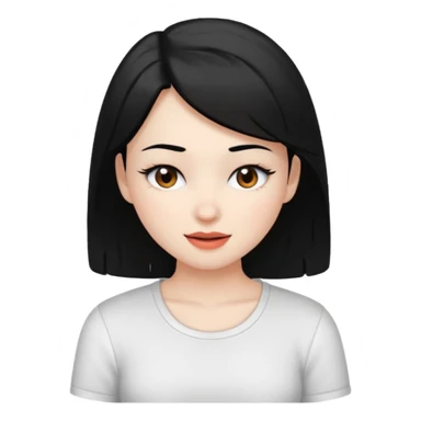 a girl with white skin, black hair, brown eyes, and a white shirt, winking sticker