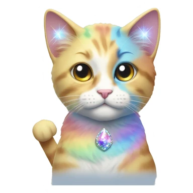 Rainbow pastel cat with a left eye, golden and the right eye blue with a sparkly grey horn sticker