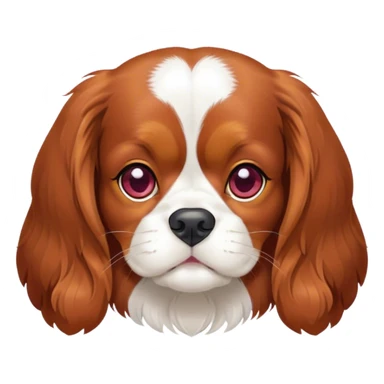 A Ruby cavalier King Charles spaniel with a white line on forehead and nose sticker