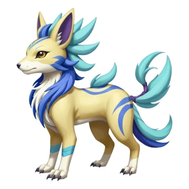 Colorful Skilled Adept Graceful Asian Painted WereGarurumon-Suicune-Linoone-Meloetta-Renamon-fusion-hybrid-creature (full body) sticker
