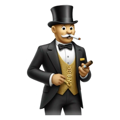 Monopoly man with gold chain and smoking cigar sticker