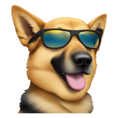 german shepard dog with sunglasses on beach with sunrise sticker