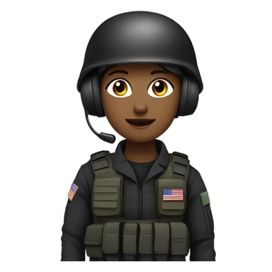 Military operator dressed in black with a helmet, without glasses, wearing a headset, ready to respond to alerts, preferably female sticker
