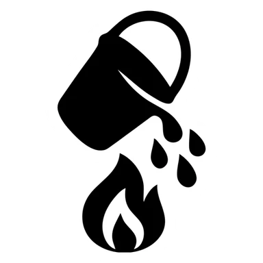 bucket pouring water on a small flame sticker