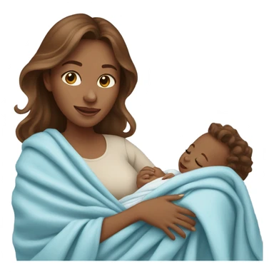 light brown woman with long wavy brown hair holding newborn baby boy with light blue blanket  sticker