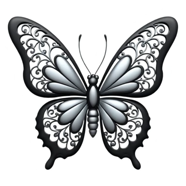 Black and silver filigree butterfly, 3D, extremely detailed design sticker