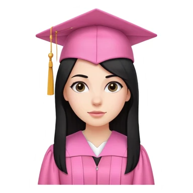White girl with long straight black tine wearing pink graduation clothes sticker