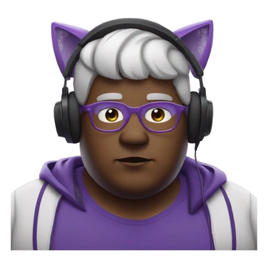 fat man with purple cat ears, listening to music sticker