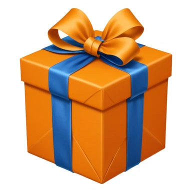 orange gift box with a blue silk ribbon sticker