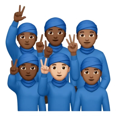 Group of black men with guns, blue clothing, blue bandanas, throwing up hand signs sticker