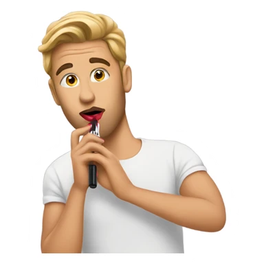 Justin putting lipstick on sticker