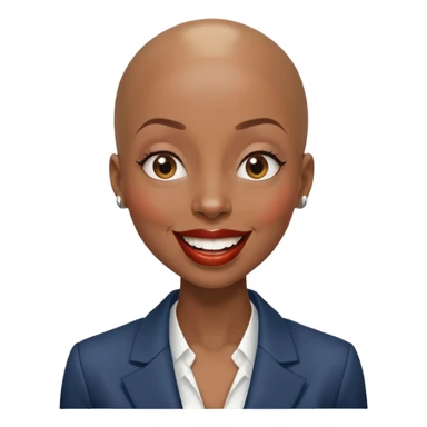 shiny skin wearing blazer Alluring laughing black woman wide nose bald head big brown lips  sticker