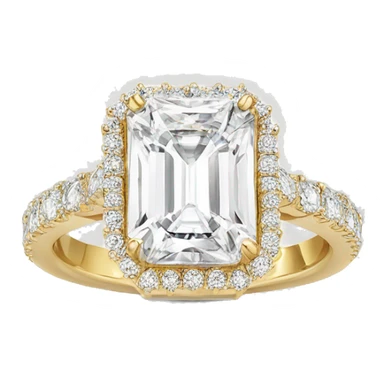 Radiant cut gold engagement ring with halo sticker