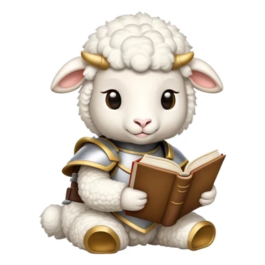 Lamb with armor reading a book sticker