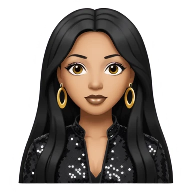 Taj from SWV with long black hair, black sequin outfit sticker