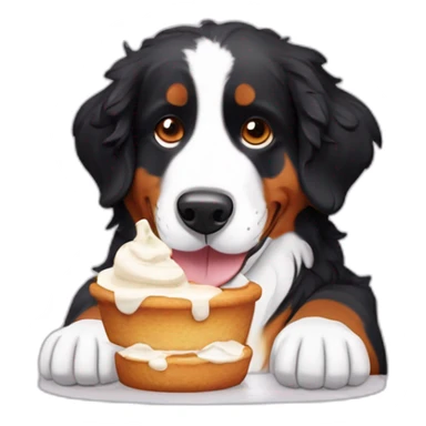 Bernese mountain dog eating meringue and double cream sticker