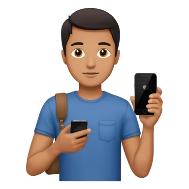 man casual clothes holding one phone sticker