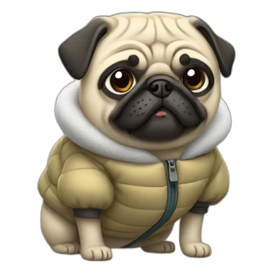 pug wearing a puffer jacket sticker