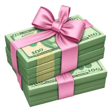 Forest Green Australian $100 long rectangle money notes stacked together and wrapped in a pink bow sticker