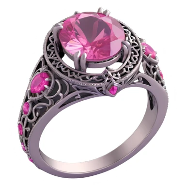3D gothic ring with pink gemstone, intricate details, elegant and dark sticker