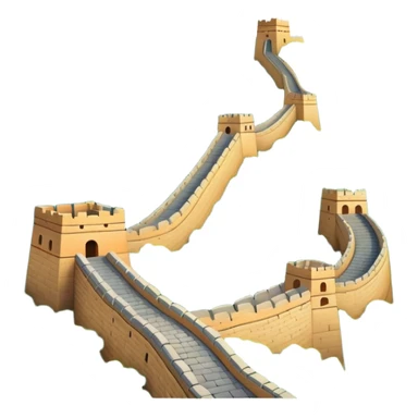 Great Wall of China, simplified emoji style with bold outlines and bright colors, cartoon style ancient wall on mountains sticker