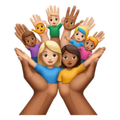 open hands holding multiple child icons sticker