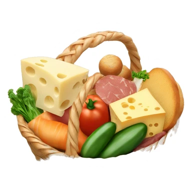 basket filled with cheese meat bread vegetables sticker