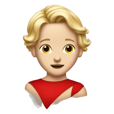 white boy earing a red dress with high heels andlipstck sticker