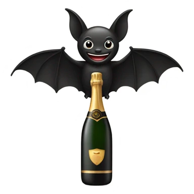 Black bat opening black bottle of champagne sticker