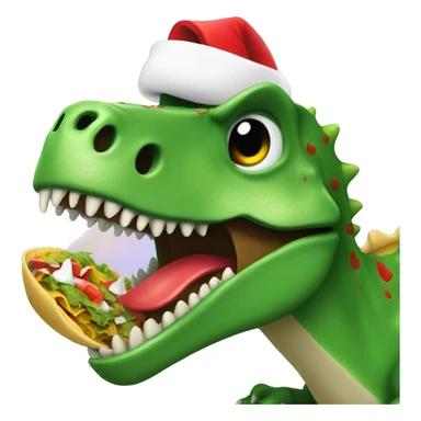 Green dino with santa hat eating taco sticker