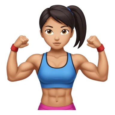 asian girl flexing extremely muscular body sticker