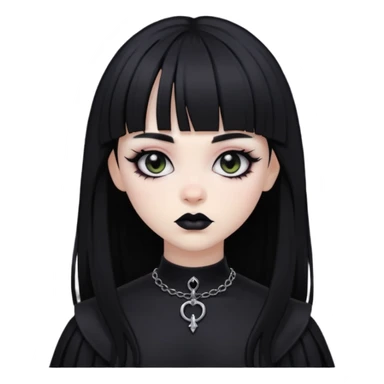 black goth with pale skin, dark makeup, black hair, with bangs sticker