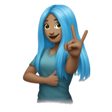 Blue haired light skinned girl doing a peace sign sticker