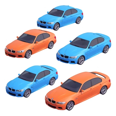 exactly four BMW cars together, detailed and stylized sticker