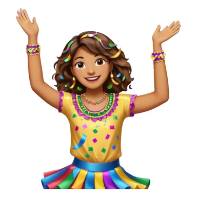 An energetic, celebratory emoji-style scene featuring a dancing figure surrounded by confetti, party streamers, and festive sparkles. Bright, colorful, joyful, and full of movement. sticker