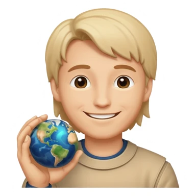 Emoji-scale god pinching a tiny planet sticker
