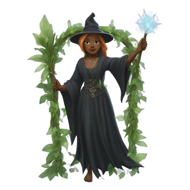 Painting of a witch in front of a leafy arch sticker