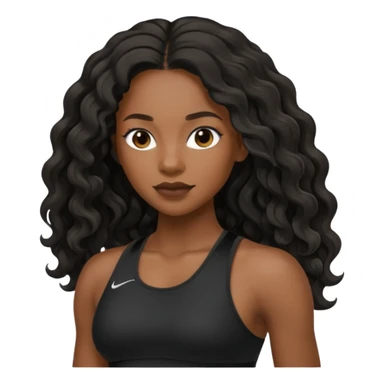 Femme noire avec cheveux longs ondulés qui fait du sport en tenue noire sticker